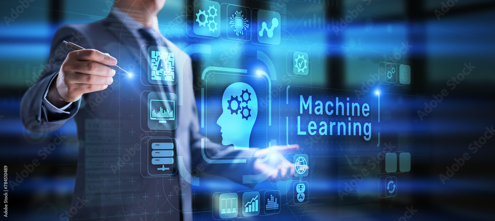 Naklejka premium Machine learning AI Artificial intelligence neural network technology concept.