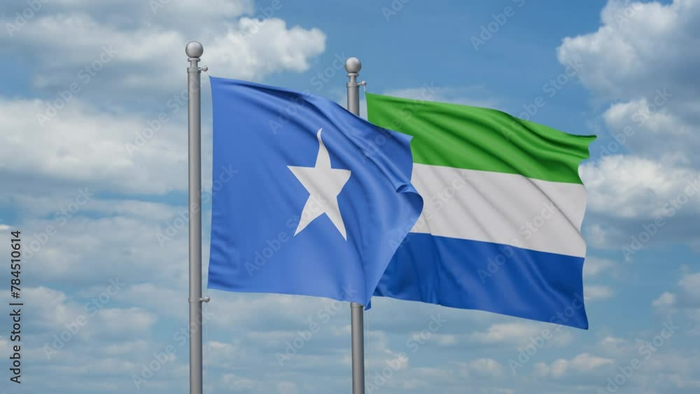 Sierra Leone or Salone and Somalia two flags waving together, looped video, two country cooperation concept Sierra Leone or Salone and Somalia two flags waving together, looped video, two country cooperation concept