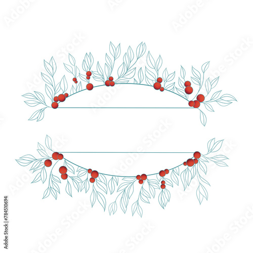 Set of abstract illustrations of frames with red berries and branches. Templates with decorative floral frames and backgrounds.