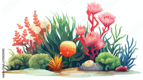 Still life of a collection of sea plants 2d flat cartoon