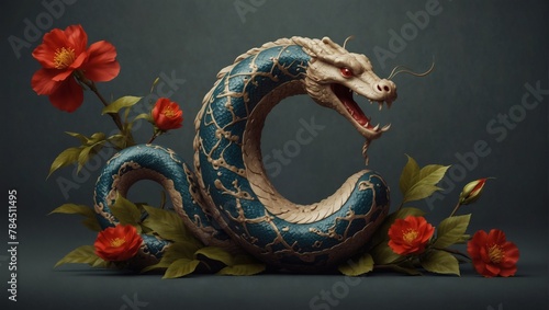 Tatton design of Chinese zodiac snake as the mythical animal in Eastern Asia culture. photo
