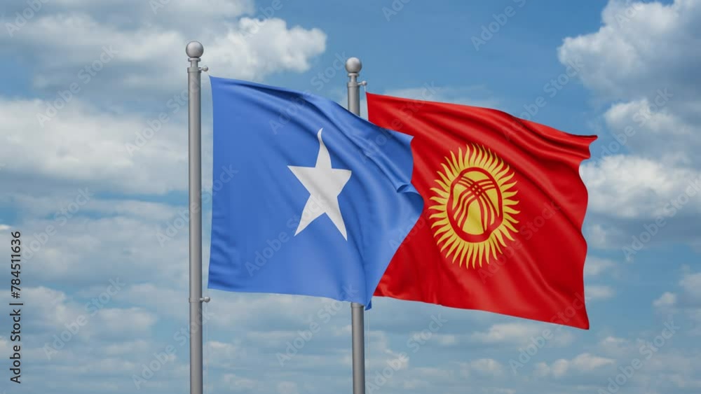 Kyrgyzstan and Somalia two flags waving together, looped video, two country relations concept Kyrgyzstan and Somalia two flags waving together, looped video, two country relations concept