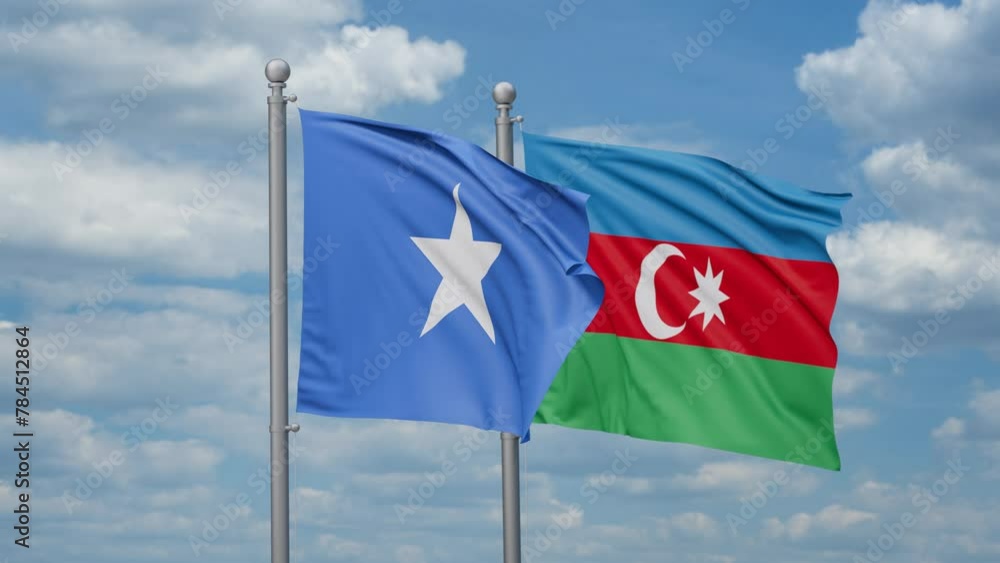 Azerbaijan and Somalia two flags waving together, looped video, two country cooperation concept Azerbaijan and Somalia two flags waving together, looped video, two country cooperation concept
