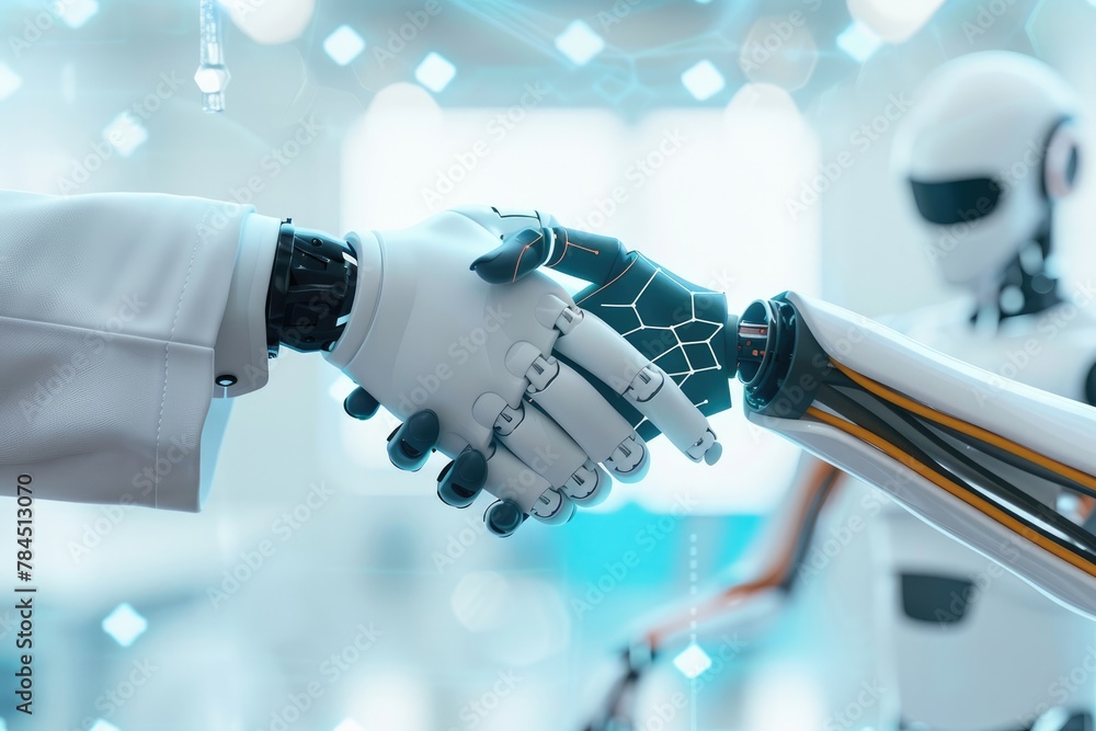 Illustration of a handshake between a human and a robot in a research ...