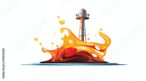 Stylized icon of the oil rig with fountains spurtin