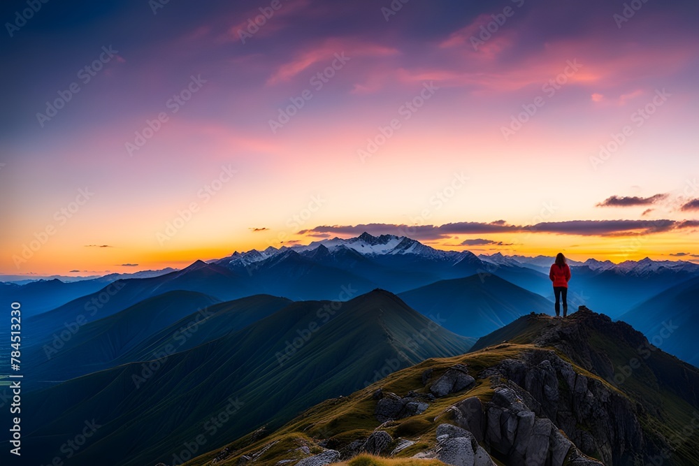 Naklejka premium person standing on top of a mountain