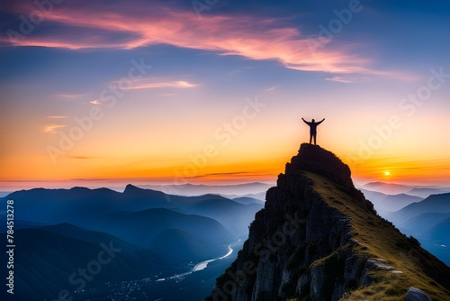 person standing on top of a mountain