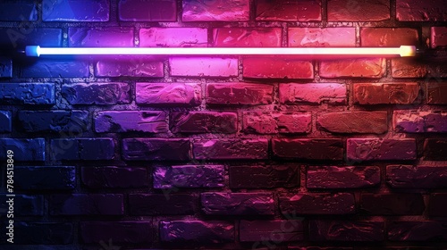  A vibrant abstract background with a textured brick wall dominating the scene. A sleek tube light runs horizontally across the middle, casting a soft glow onto the surrounding area. 