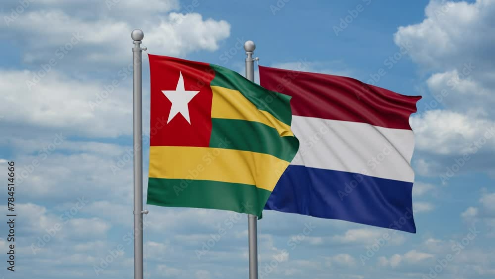 Netherlands and Togo two flags waving together, looped video, two country relations concept Netherlands and Togo two flags waving together, looped video, two country relations concept