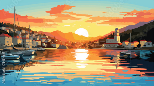 Summer Sunset at the harbor in Keramoti Kavala Gree