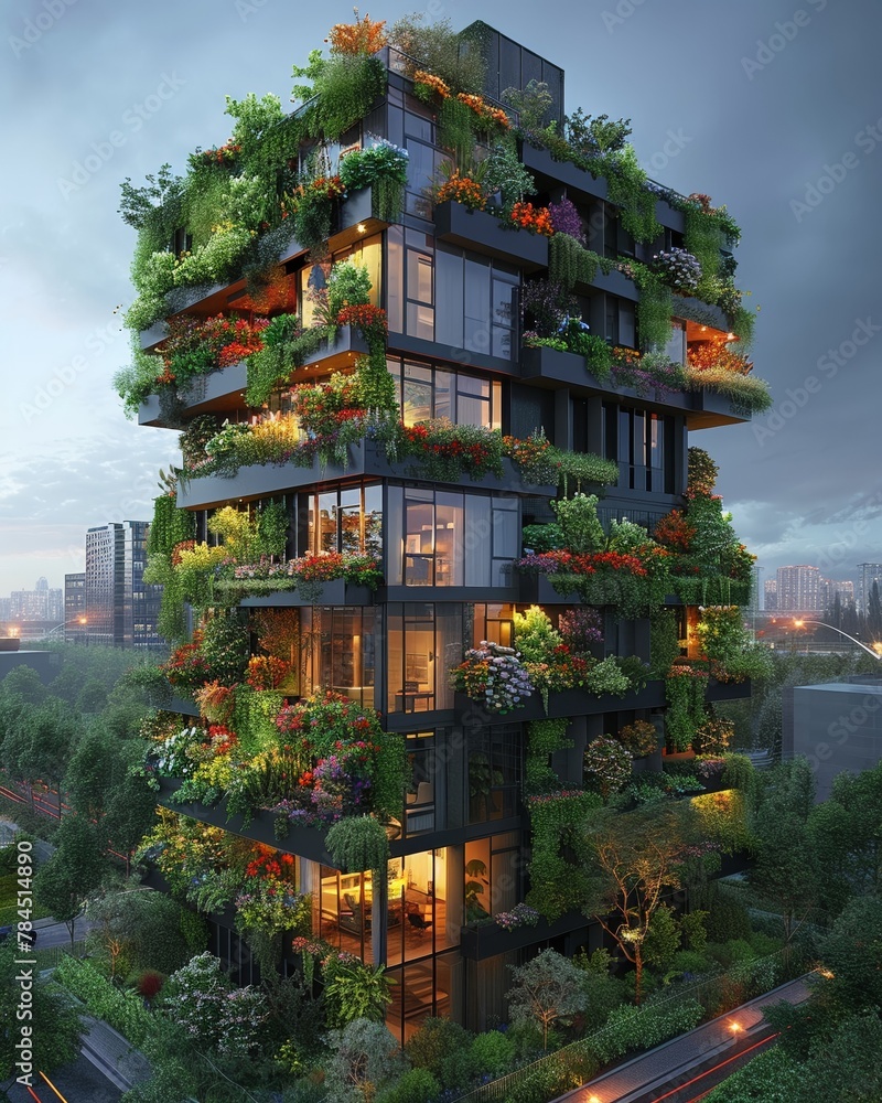 Automated urban garden, rooftop farms, and vertical forests, ecotech harmony