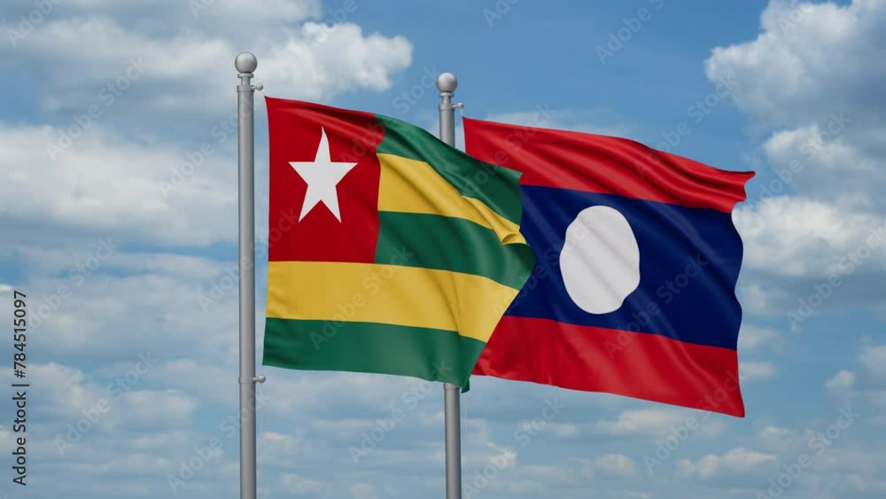 Laos and Togo two flags waving together, looped video, two country relations concept Laos and Togo two flags waving together, looped video, two country relations concept
