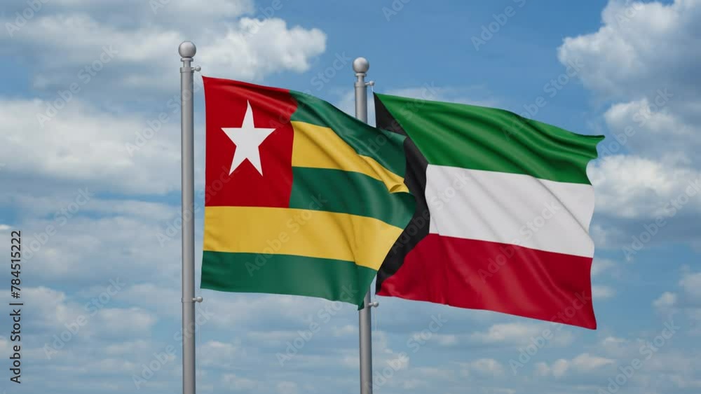 Kuwait and Togo two flags waving together, looped video, two country cooperation concept Kuwait and Togo two flags waving together, looped video, two country cooperation concept