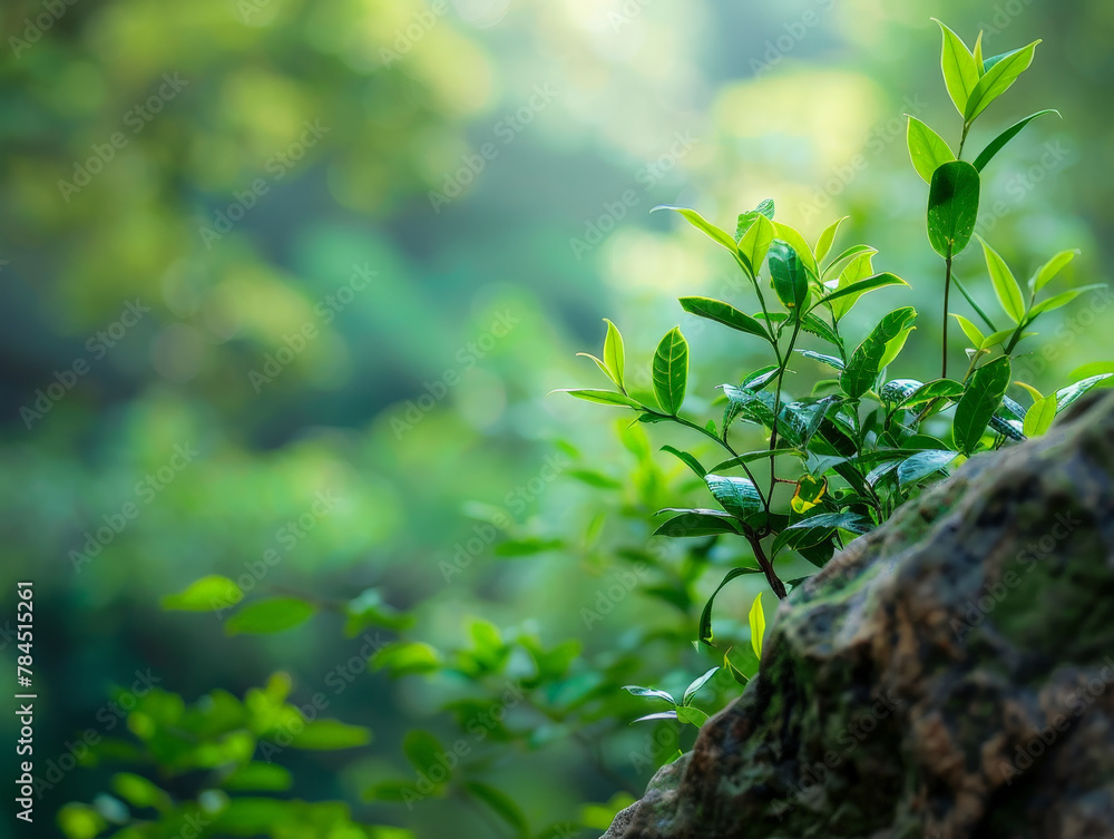 A small green plant is growing on a rock A small green plant is growing on a rock