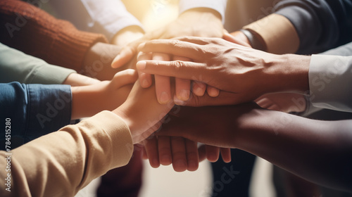 Success in partnerships often hinges on the support and teamwork of each person's hand, binding together friendships within the group to achieve common goals. Concept of business teamwork. photo