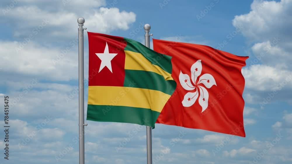 Hong Kong and Togo two flags waving together, looped video, two country relations concept Hong Kong and Togo two flags waving together, looped video, two country relations concept