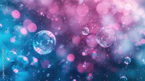 Vibrant abstract soap bubbles with pink and blue hues