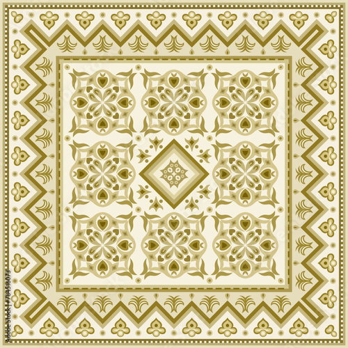Vector abstract decorative ethnic ornamental illustration. Monochrome square carpet