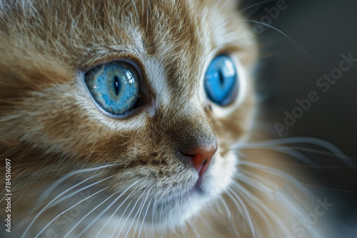 A kitten with blue eyes is staring at the camera