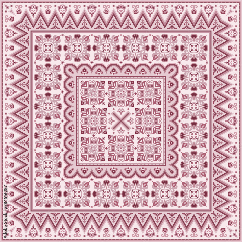 Vector abstract decorative ethnic ornamental illustration. Monochrome square carpet