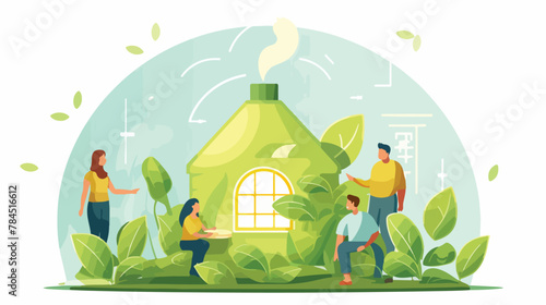 Sustainability illustration .family using green ele photo