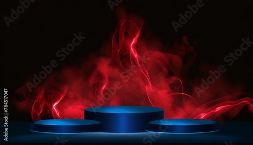 Ethereal Enchantment: 3D Blue Podium with Realistic Red Smoke