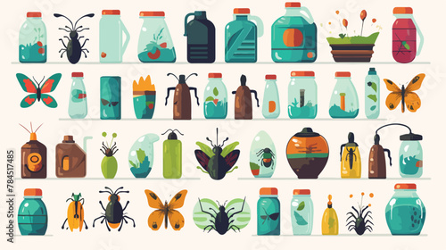 Symbols for insecticides 2d flat cartoon vactor illustration