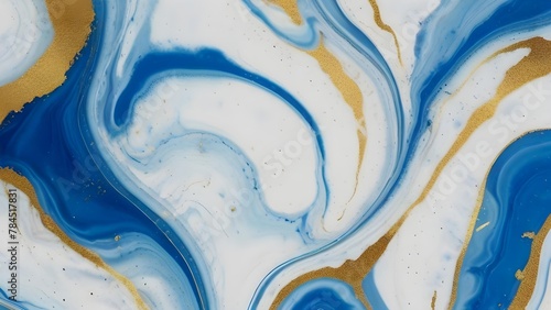 Abstract marble background with blue and white liquid texture, accented by delicate gold veins