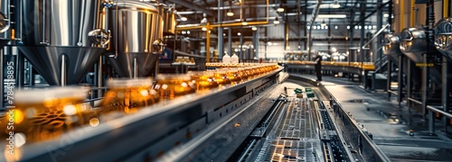 Streamlined production process with robotic technology at a modern factory producing glass beer bottles