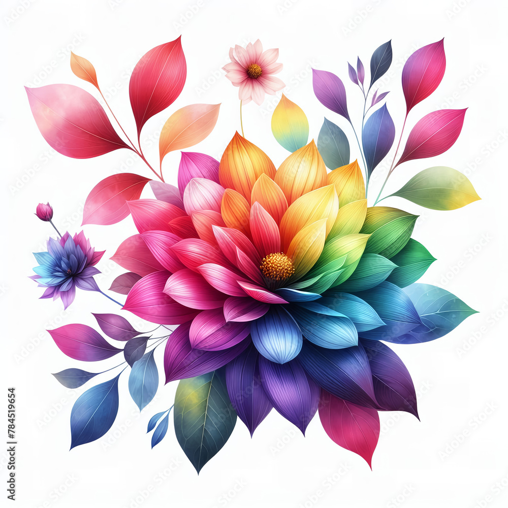 흰 배경, 무지개 색상의 꽃 (a white background, rainbow-colored flower) 흰 배경, 무지개 색상의 꽃 (a white background, rainbow-colored flower)