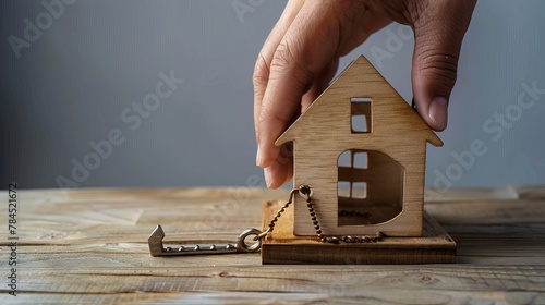 A hand reaching for a house loan inside a large bear trap, representing the dangers of mortgages and financial deceit.