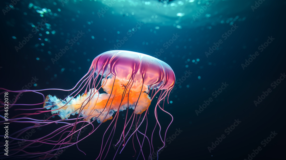 Jellyfish underwater, Jellyfish moving in water. Colorful jellyfish floating in water. Life of the underwater world Jellyfish underwater, Jellyfish moving in water. Colorful jellyfish floating in water. Life of the underwater world