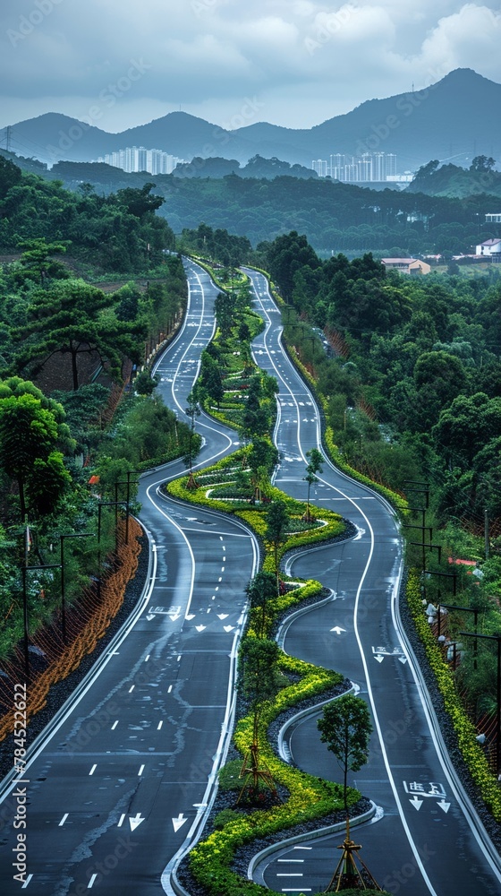 Fototapeta premium High-tech cycling paths, energy generating bike lanes, promoting green transportation 