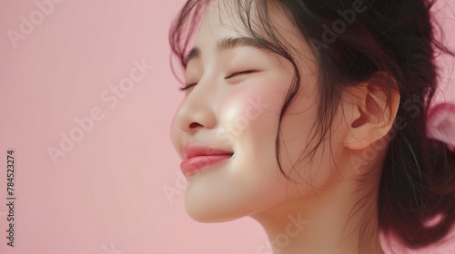 Young Asian female healthy skin face fresh moisturizer beauty treatment