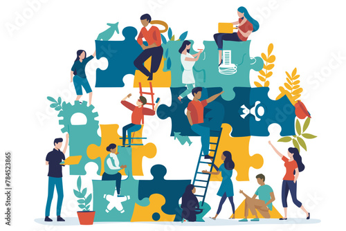 Workplace challenges and team-building activities: Illustrations showcasing gamification strategies for enhancing employee engagement and motivation