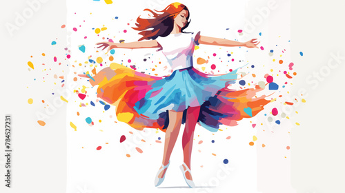 The dancing girl with colorful spots and splashes o