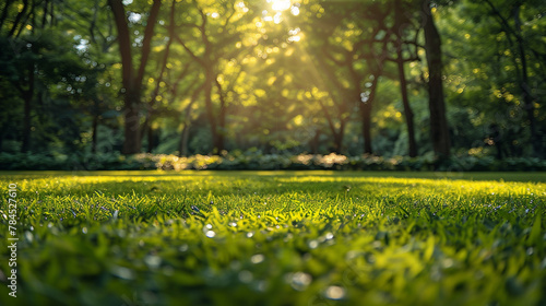 Green lawn and trees background with copyspace. Nature background concept. Generative AI