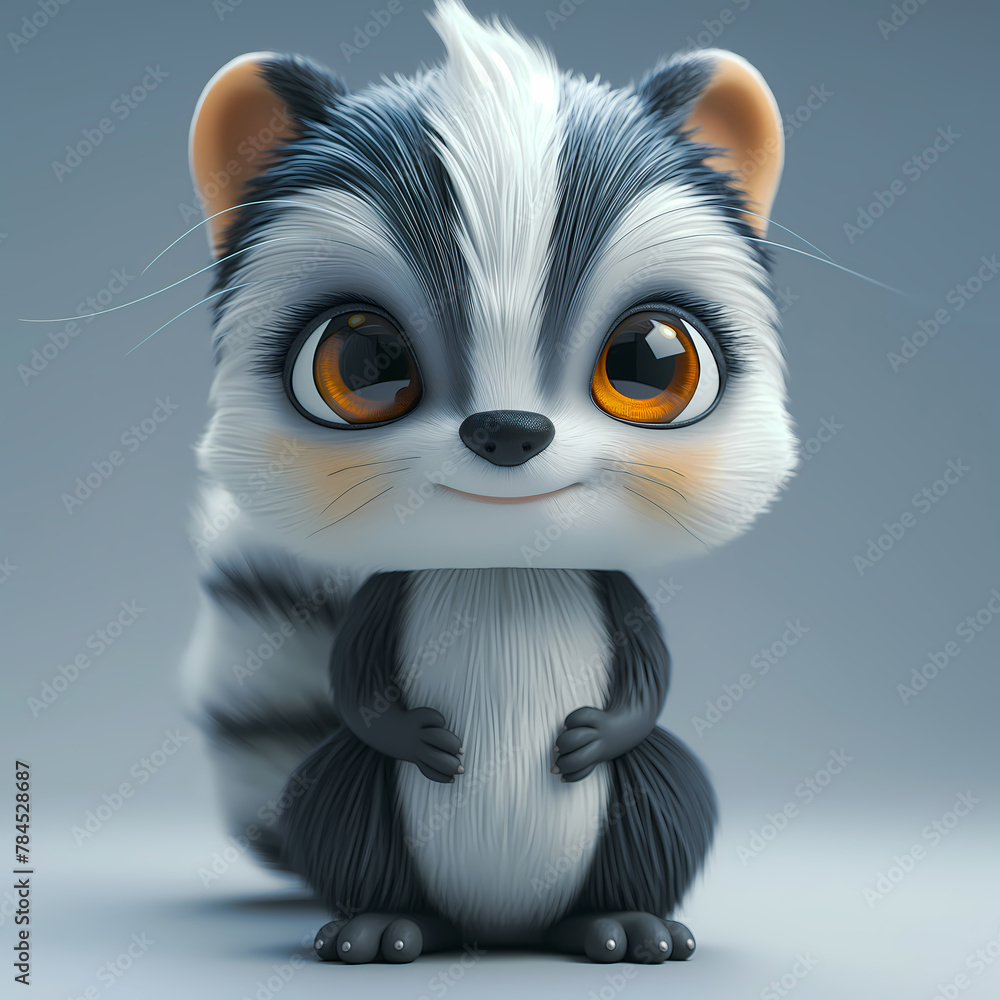 Fototapeta premium A cute and happy baby skunk 3d illustration