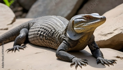 A Monitor Lizard With Its Body Flattened Against A2