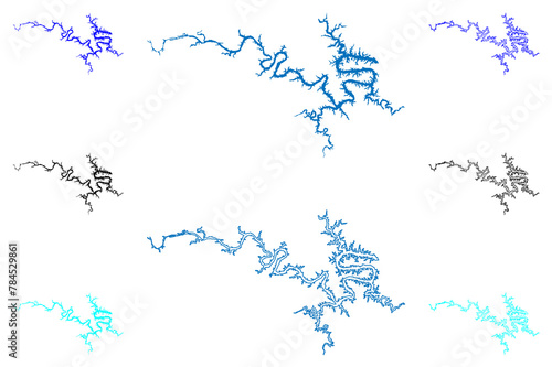 Ozarks Lake (United States of America, Missouri) map vector illustration, scribble sketch Reservoir Ozarks Dam map