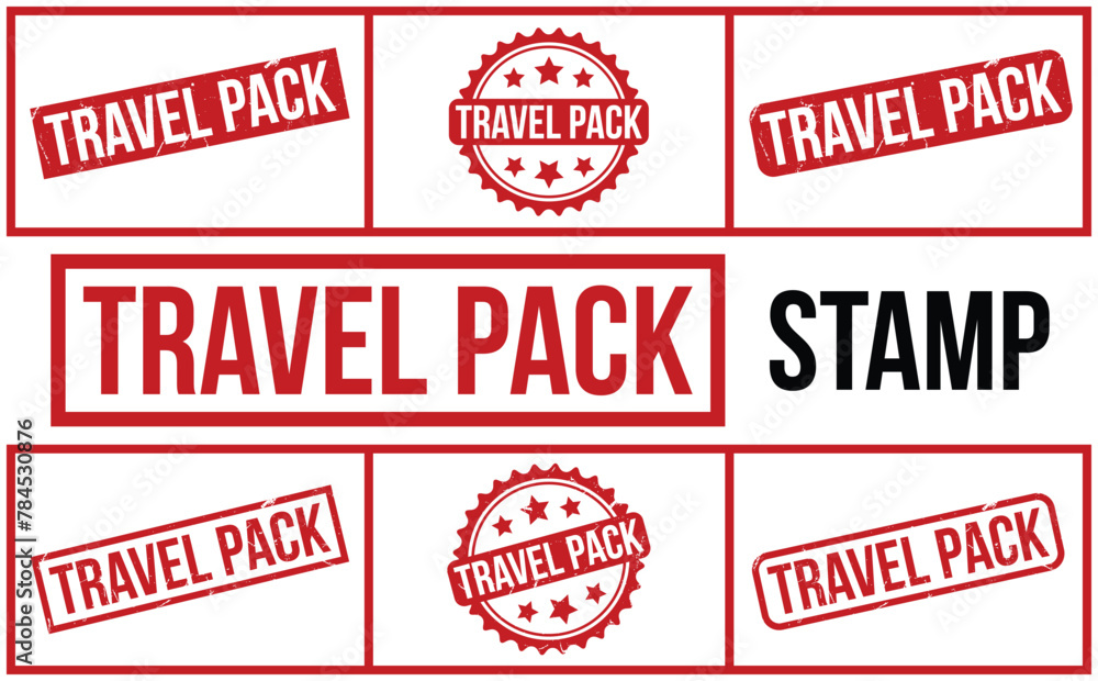 Travel Pack Stamp. Red Travel Pack Rubber grunge Stamp set Travel Pack Stamp. Red Travel Pack Rubber grunge Stamp set