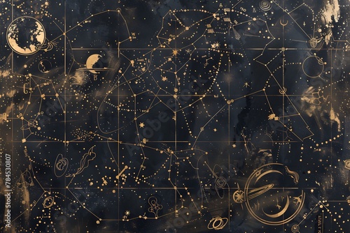 Starry Celestial Map with Zodiac Signs photo