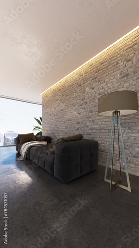 Large luxury modern bright interiors vertical Living room mockup illustration 3D rendering image