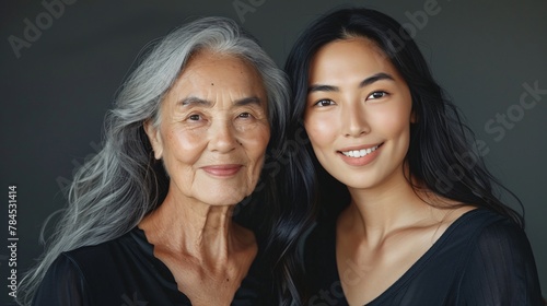 Asian stylish mother and daughter photo