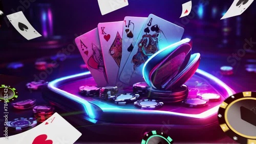 neon electric playing card gambling casino game photo