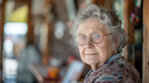 Elderly lady, her face etched with lines of life's tapestry, eyes reflecting a reservoir of wisdom.