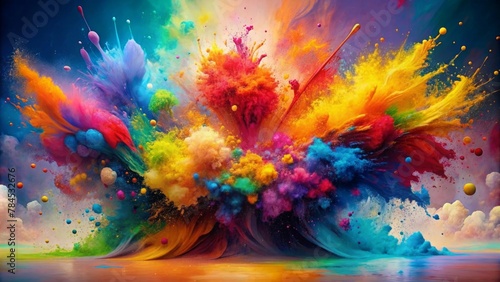 Colorful paint splashes on white background