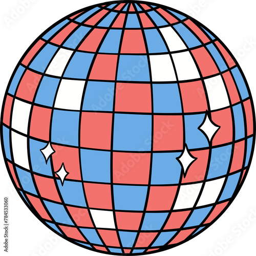 Retro Groovy 4th of July disco ball Independence day festive cartoon doodle drawing © Natsicha