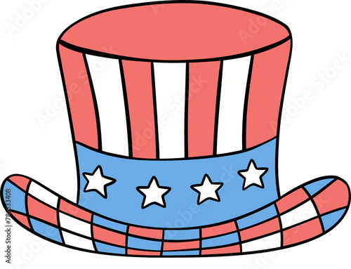 Retro Groovy 4th of July uncle sam hat Independence day festive cartoon doodle drawing