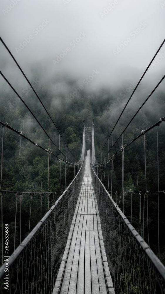 The bridge over the abyss in the fog.
